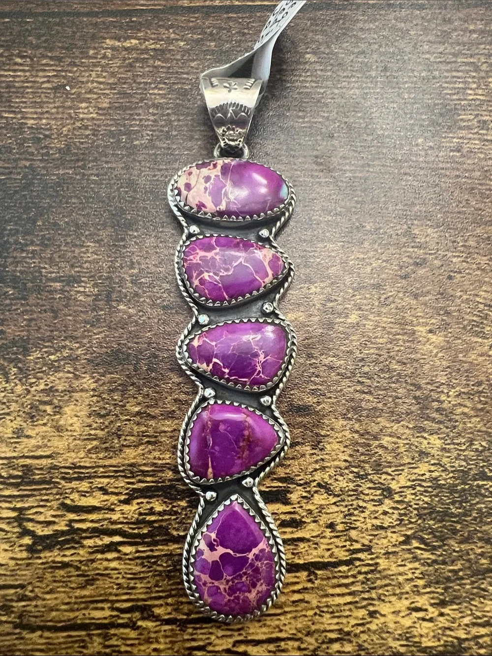 Purple Five-Stone Sea Sediment  Jasper Sterling Silver  Pendant